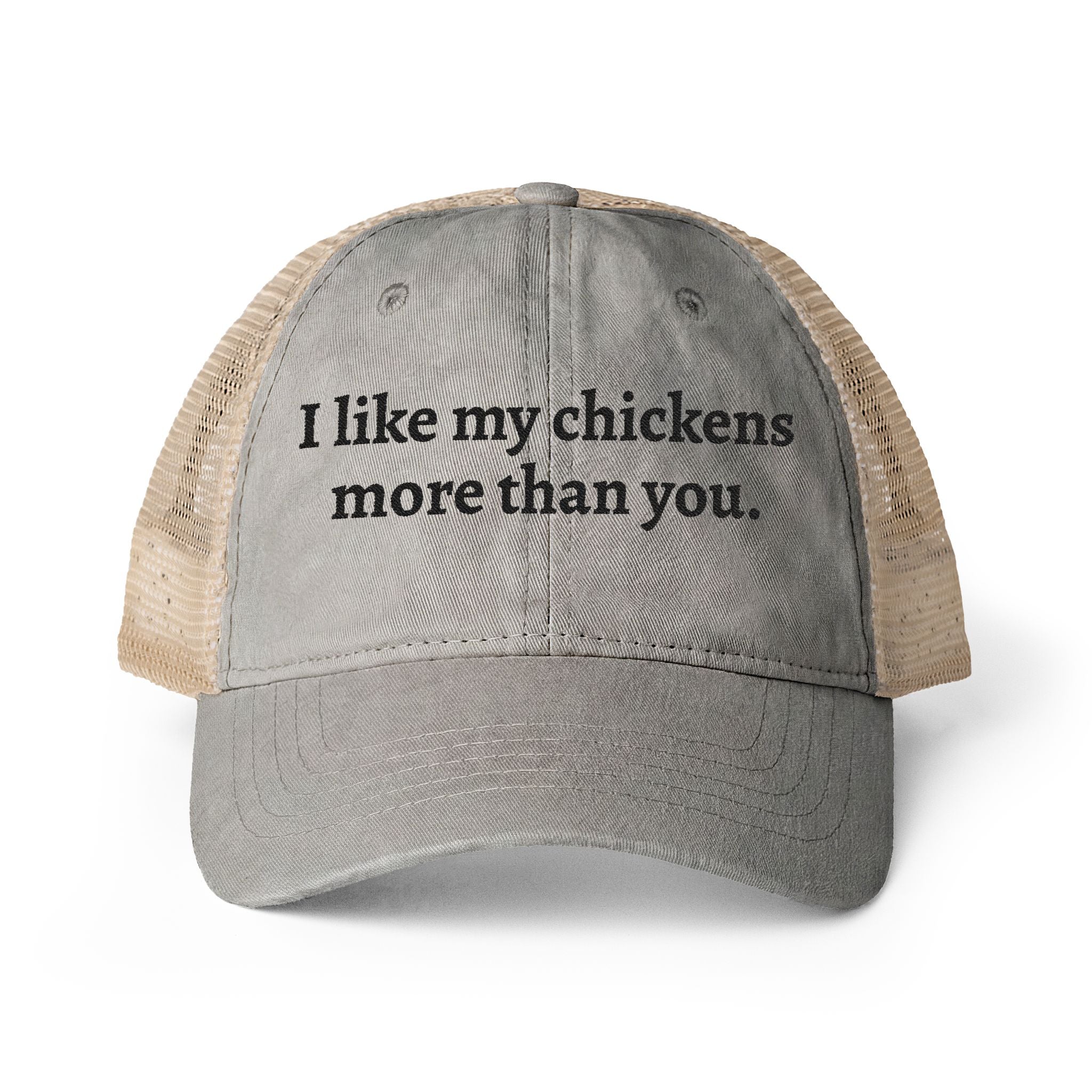 Like My Chickens More Washed Mesh-Back Cap