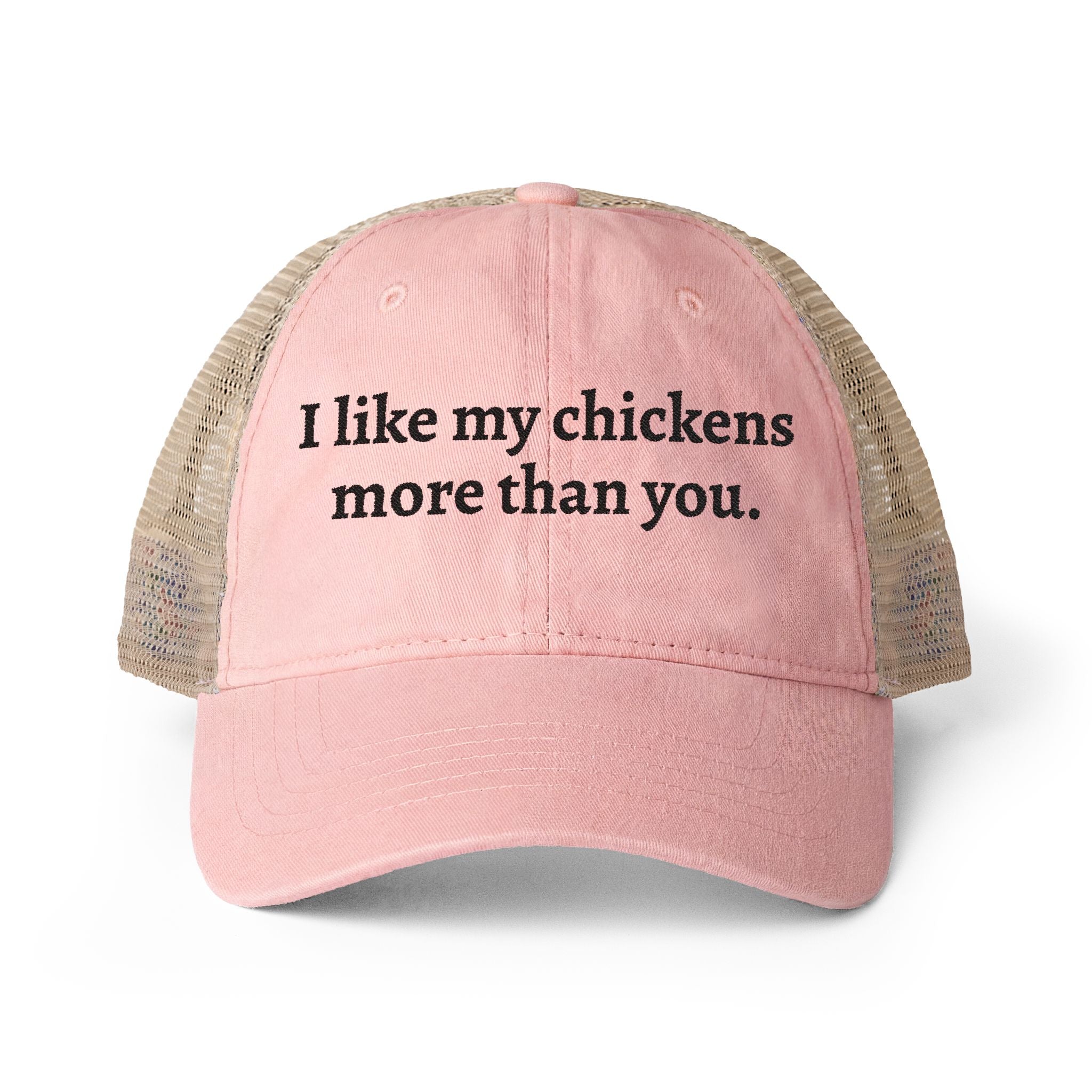 Like My Chickens More Washed Mesh-Back Cap