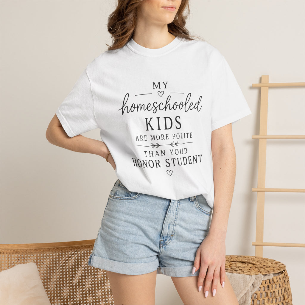 Snarky Homeschool vs Public School T-Shirt — 'Polite Homeschool Kids' Comment Tee