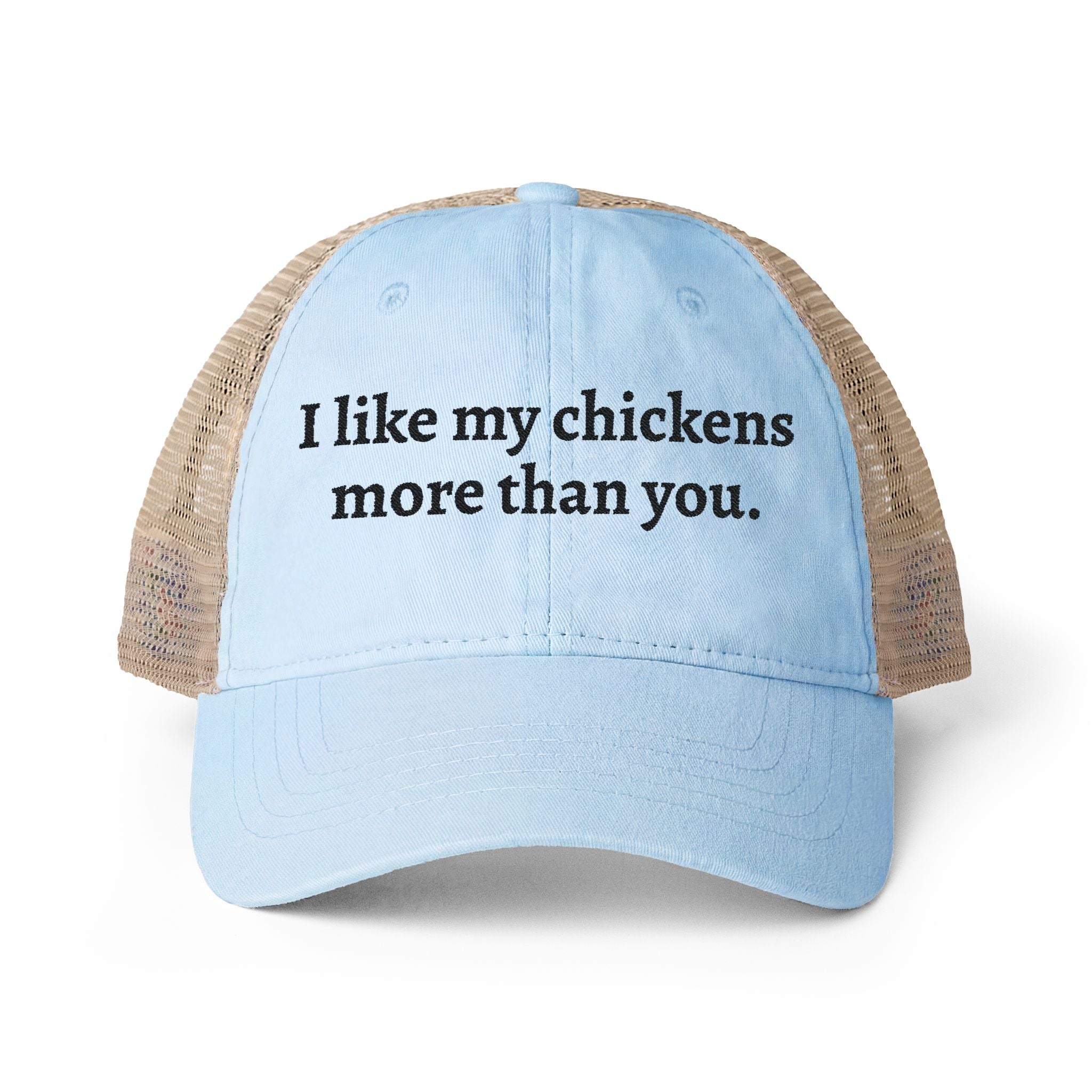 Like My Chickens More Washed Mesh-Back Cap