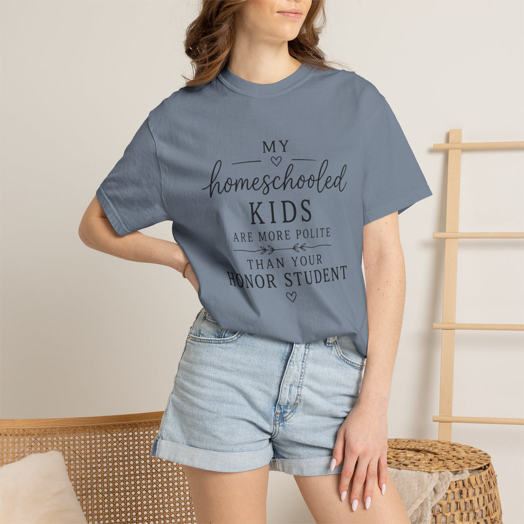 Snarky Homeschool vs Public School T-Shirt — 'Polite Homeschool Kids' Comment Tee