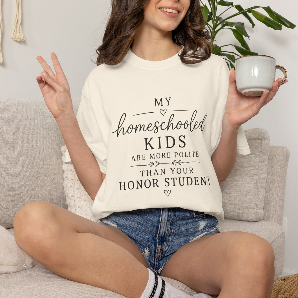 Snarky Homeschool vs Public School T-Shirt — 'Polite Homeschool Kids' Comment Tee